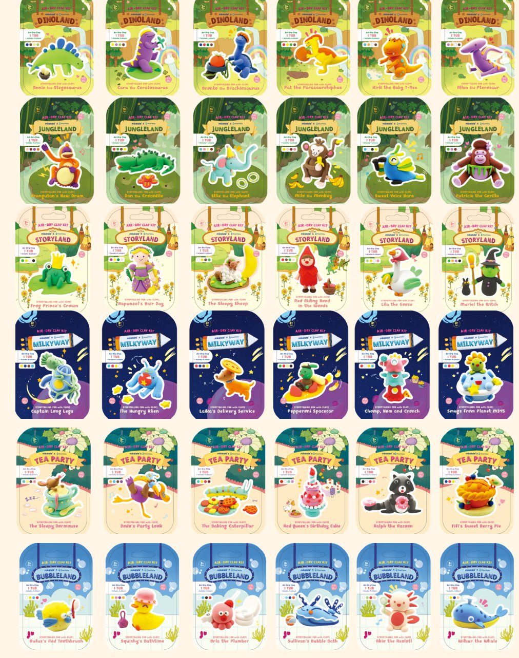Grid of 36 Funland mini story card designs