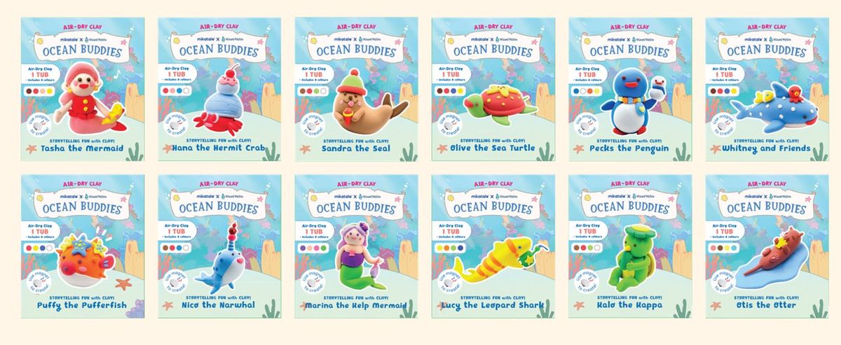 Grid of 12 Ocean Buddies magnet designs